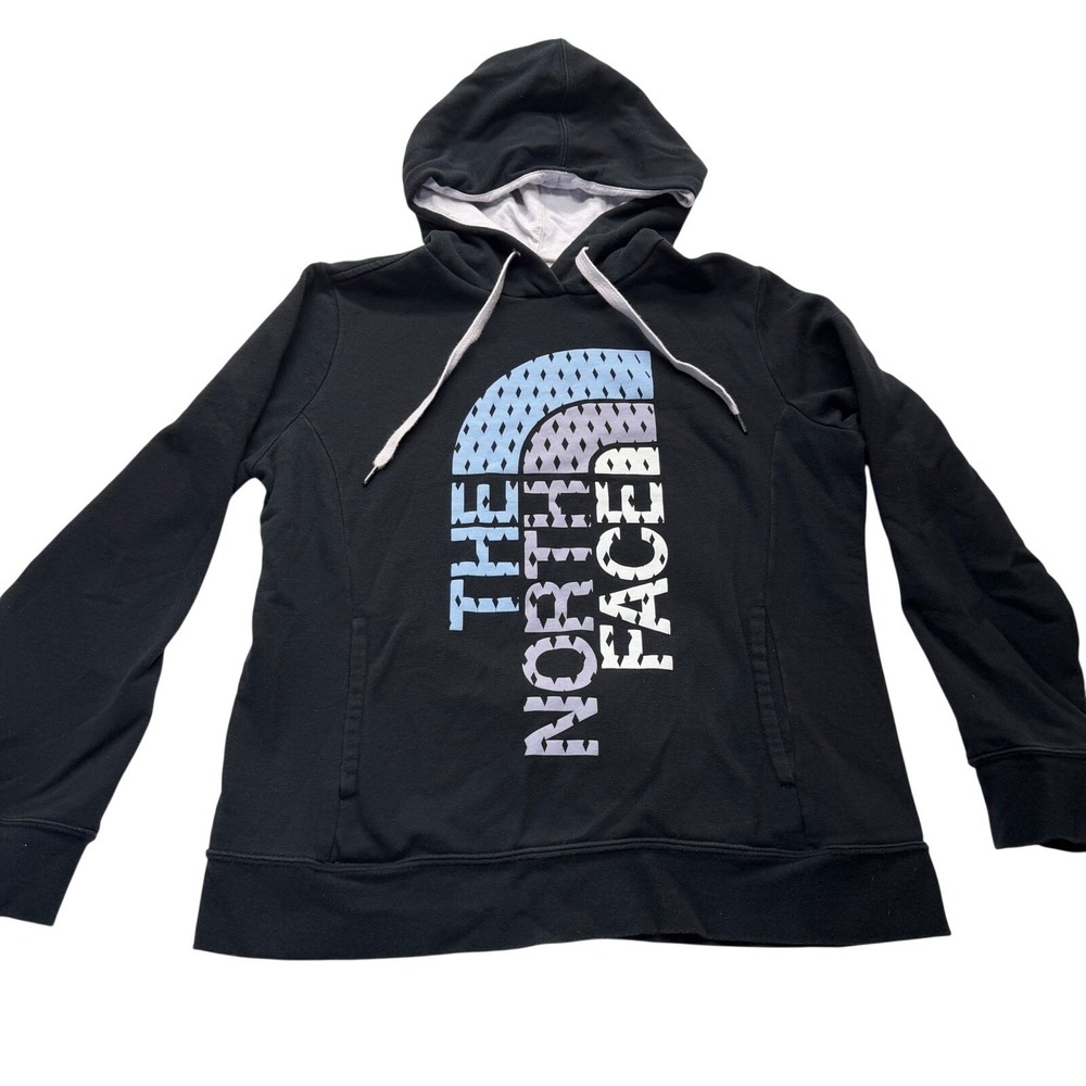 The North Face Graphic Pullover Hoodie‎ Women L Black Cotton Blend